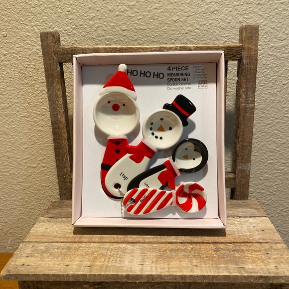 Christmas Measuring Spoons, 4 Piece Ceramic Measuring Spoon Set Kitchen Ho Ho Ho - Picture 2 of 10